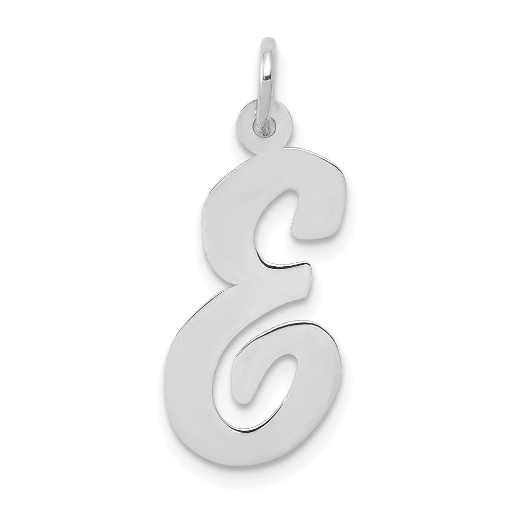 Million Charms 14K White Gold Themed Large Script Alphabet Letter Initial E Charm