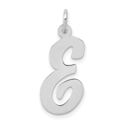 Million Charms 14K White Gold Themed Large Script Alphabet Letter Initial E Charm