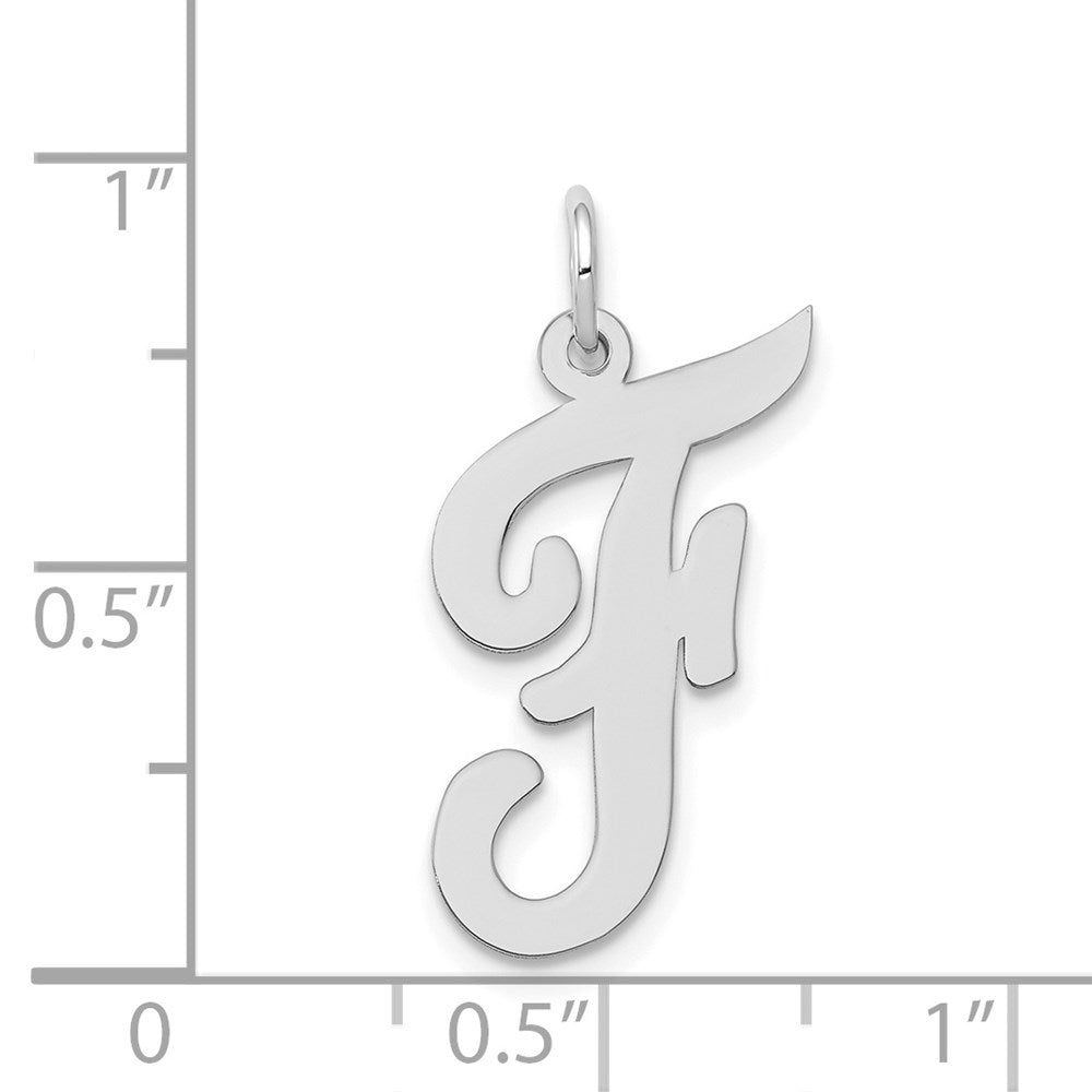 Million Charms 14K White Gold Themed Large Script Alphabet Letter Initial F Charm