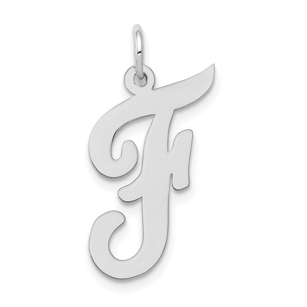 Million Charms 14K White Gold Themed Large Script Alphabet Letter Initial F Charm