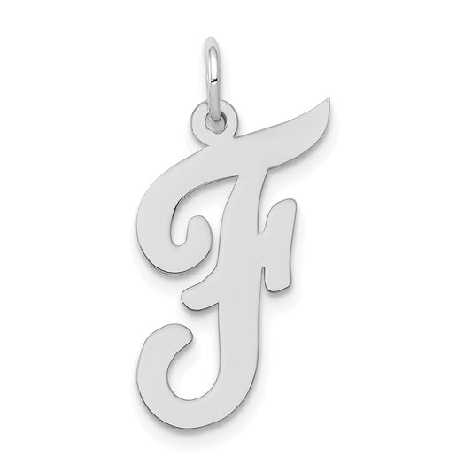 Million Charms 14K White Gold Themed Large Script Alphabet Letter Initial F Charm