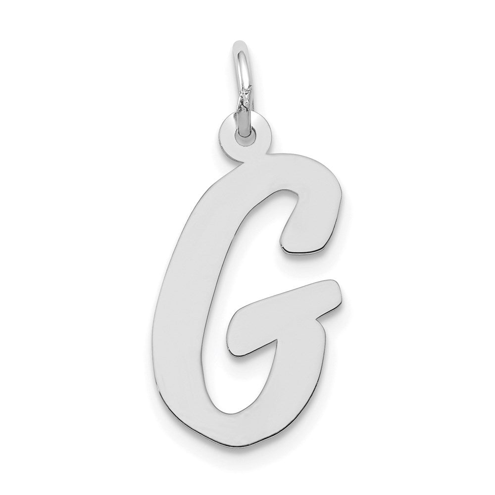 Million Charms 14K White Gold Themed Large Script Alphabet Letter Initial G Charm