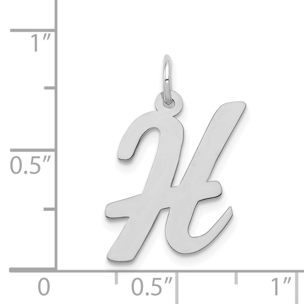 Million Charms 14K White Gold Themed Large Script Alphabet Letter Initial H Charm