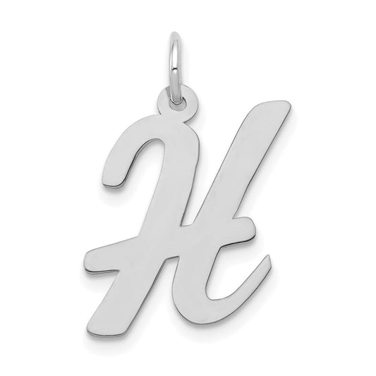 Million Charms 14K White Gold Themed Large Script Alphabet Letter Initial H Charm