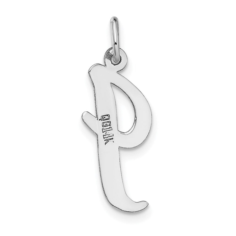 Million Charms 14K White Gold Themed Large Script Alphabet Letter Initial I Charm
