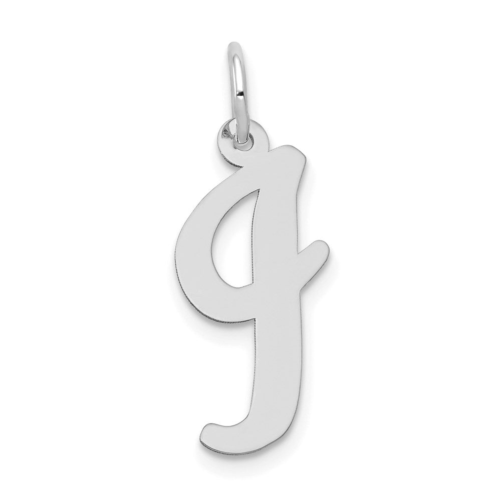Million Charms 14K White Gold Themed Large Script Alphabet Letter Initial I Charm