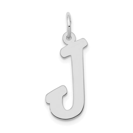 Million Charms 14K White Gold Themed Large Script Alphabet Letter Initial J Charm