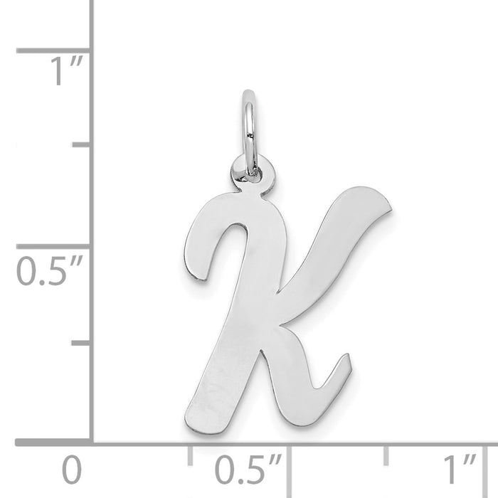 Million Charms 14K White Gold Themed Large Script Alphabet Letter Initial K Charm