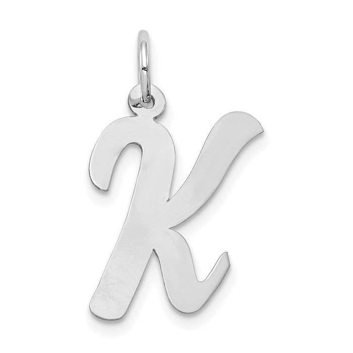 Million Charms 14K White Gold Themed Large Script Alphabet Letter Initial K Charm