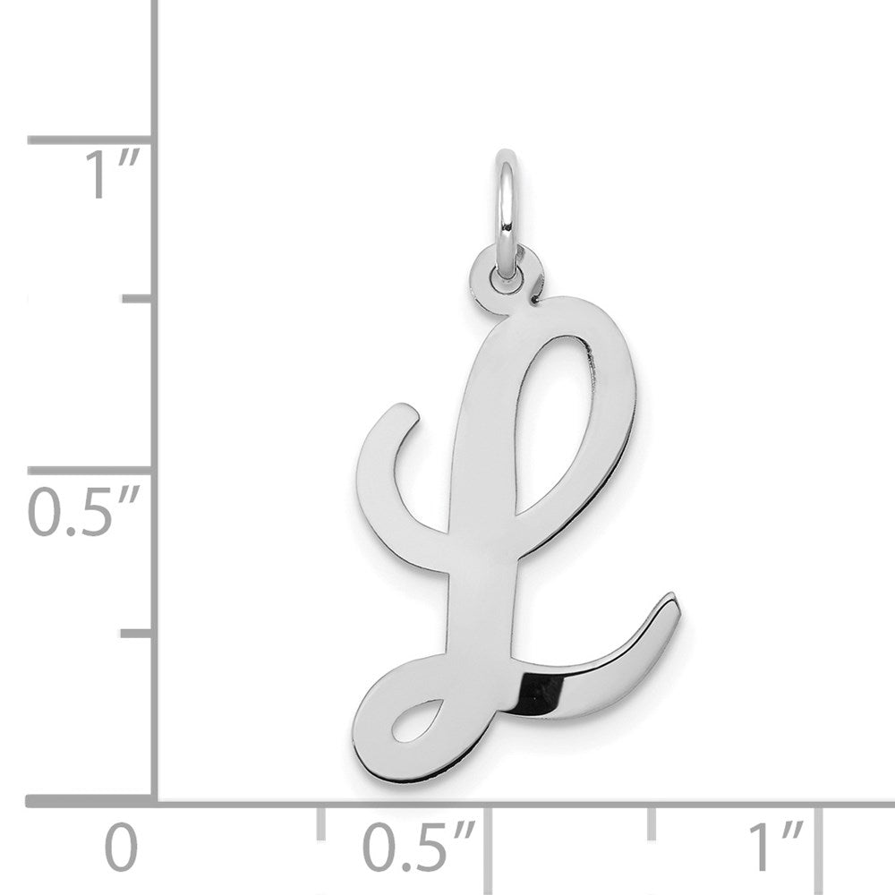 Million Charms 14K White Gold Themed Large Script Alphabet Letter Initial L Charm