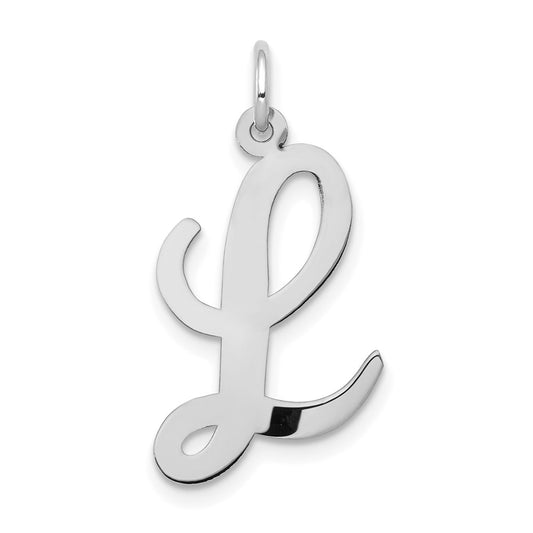 Million Charms 14K White Gold Themed Large Script Alphabet Letter Initial L Charm