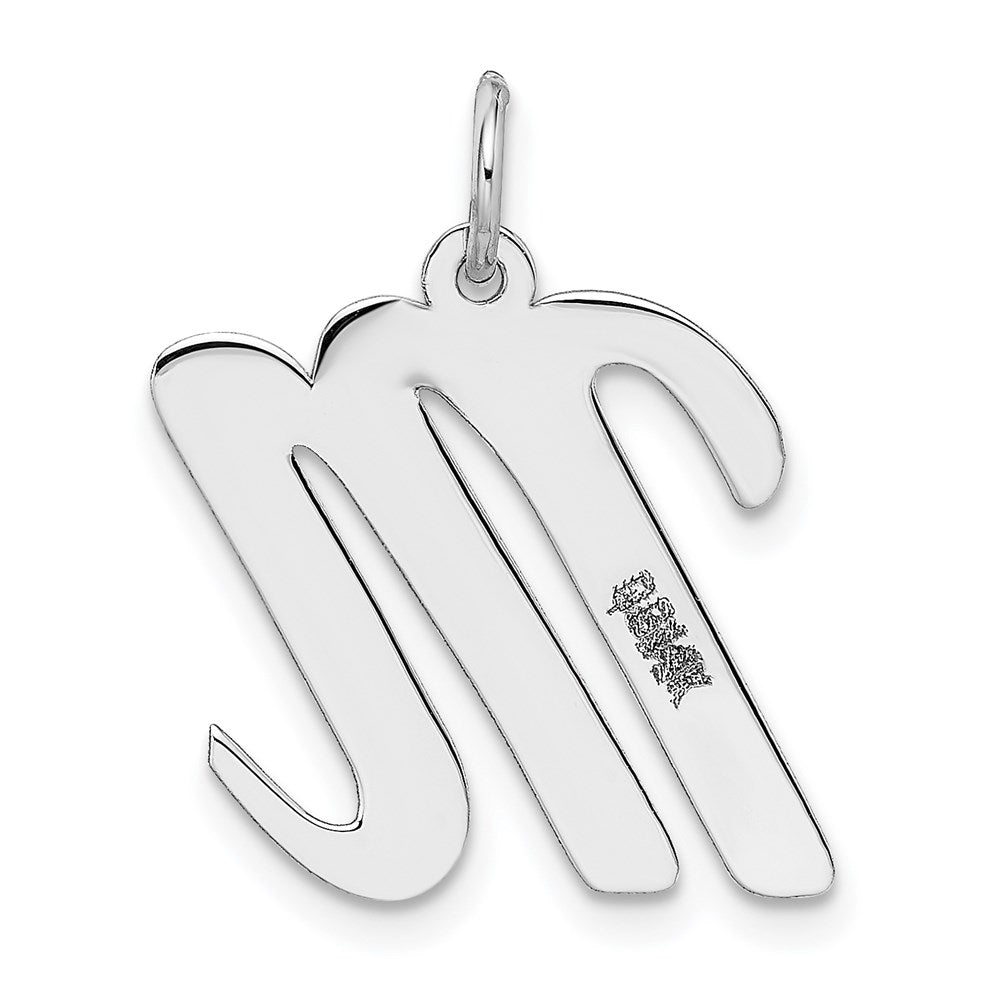 Million Charms 14K White Gold Themed Large Script Alphabet Letter Initial M Charm