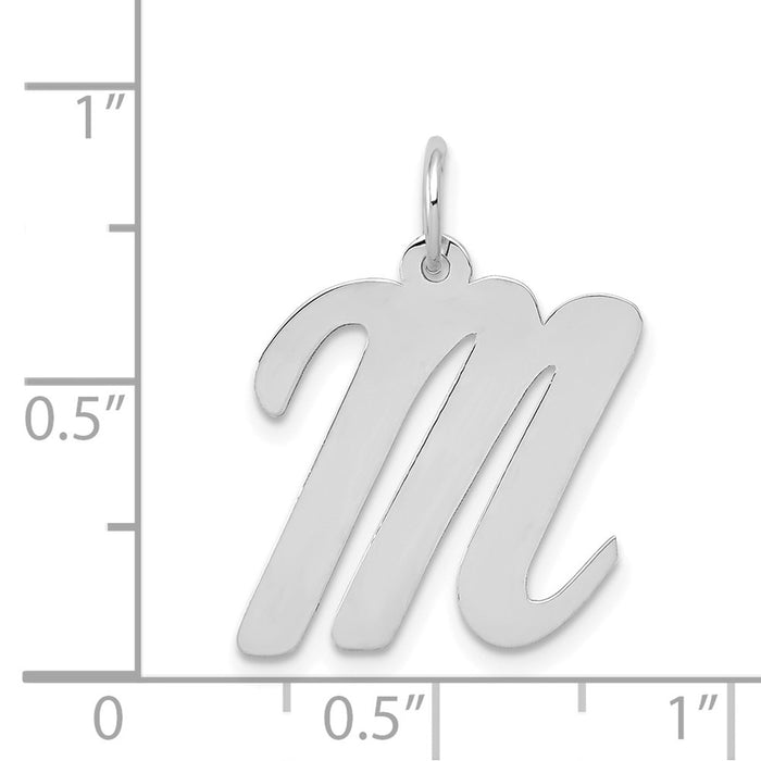 Million Charms 14K White Gold Themed Large Script Alphabet Letter Initial M Charm