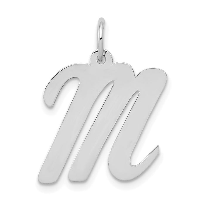 Million Charms 14K White Gold Themed Large Script Alphabet Letter Initial M Charm