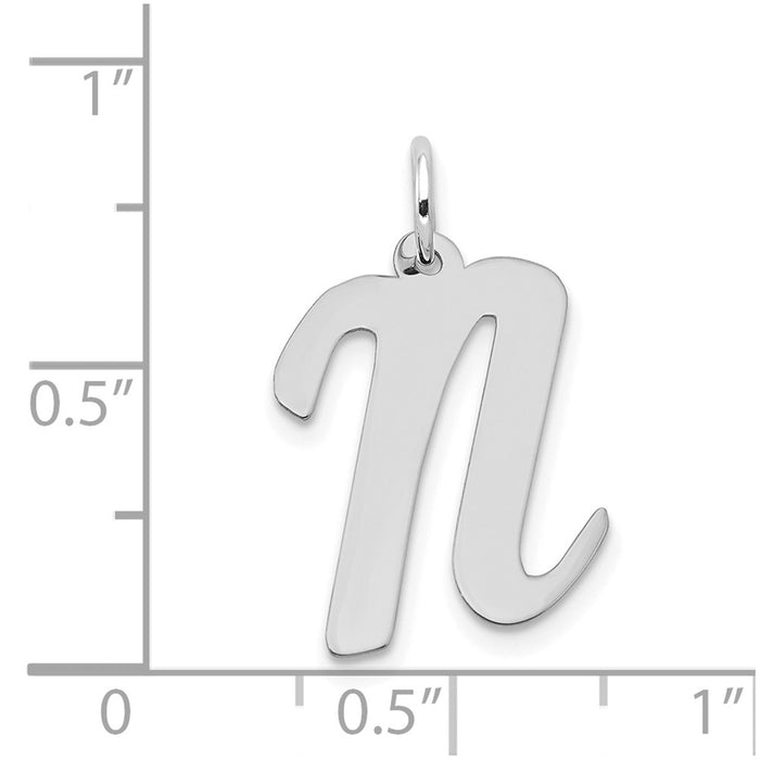 Million Charms 14K White Gold Themed Large Script Alphabet Letter Initial N Charm