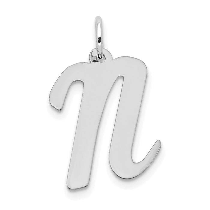 Million Charms 14K White Gold Themed Large Script Alphabet Letter Initial N Charm