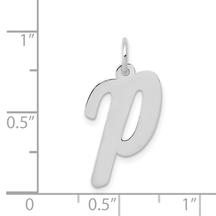 Million Charms 14K White Gold Themed Large Script Alphabet Letter Initial P Charm