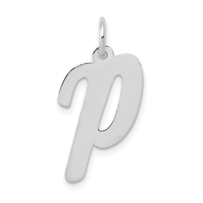 Million Charms 14K White Gold Themed Large Script Alphabet Letter Initial P Charm