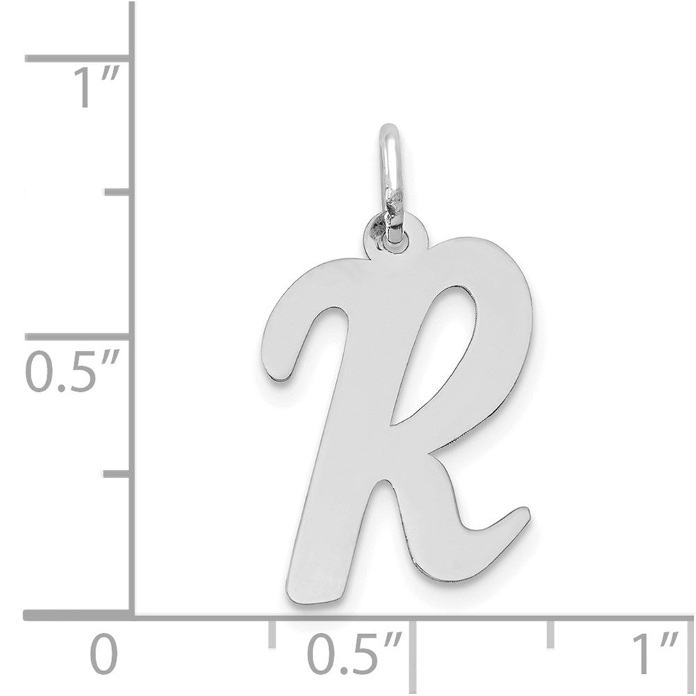 Million Charms 14K White Gold Themed Large Script Alphabet Letter Initial R Charm