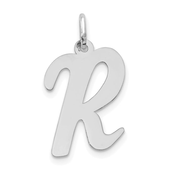 Million Charms 14K White Gold Themed Large Script Alphabet Letter Initial R Charm