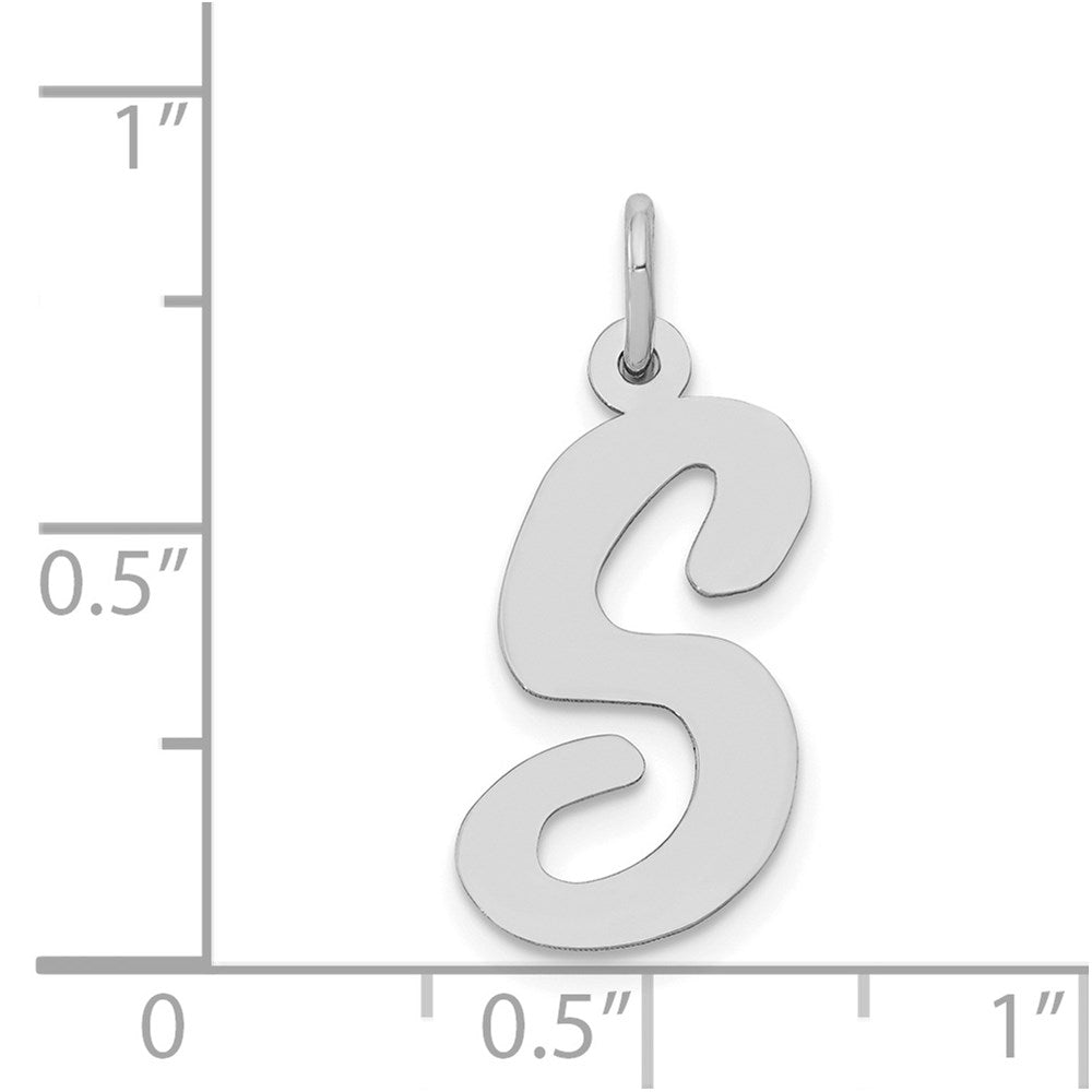 Million Charms 14K White Gold Themed Large Script Alphabet Letter Initial S Charm