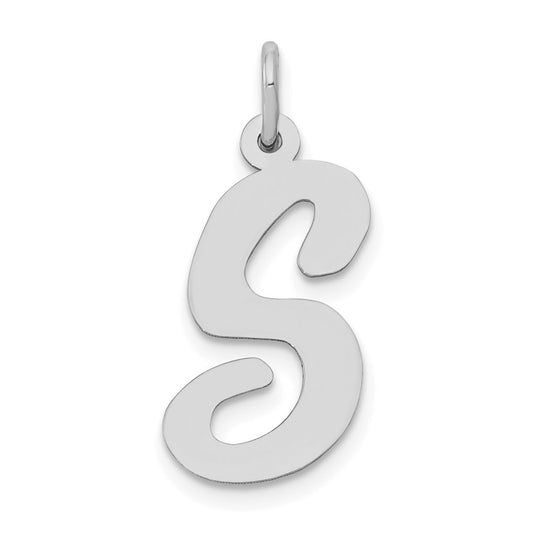 Million Charms 14K White Gold Themed Large Script Alphabet Letter Initial S Charm