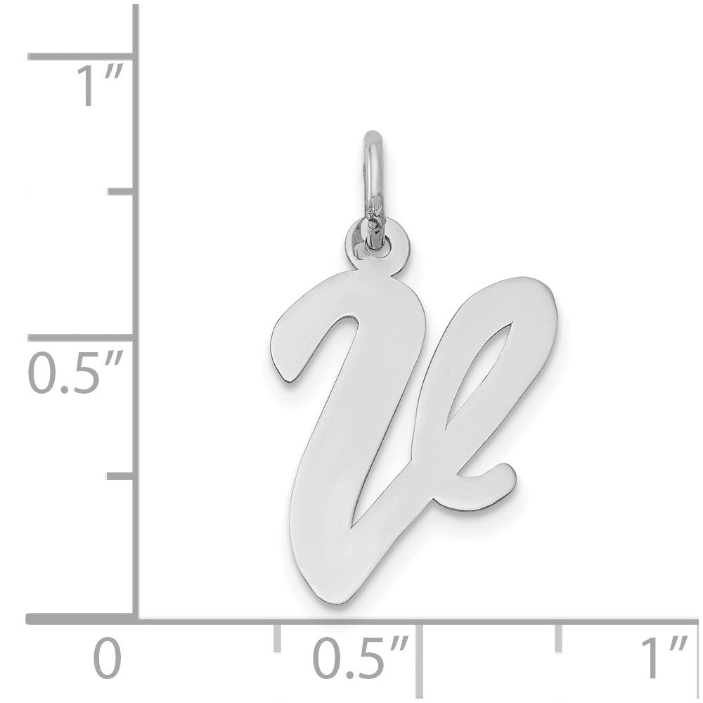 Million Charms 14K White Gold Themed Large Script Alphabet Letter Initial V Charm