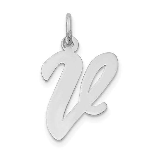 Million Charms 14K White Gold Themed Large Script Alphabet Letter Initial V Charm
