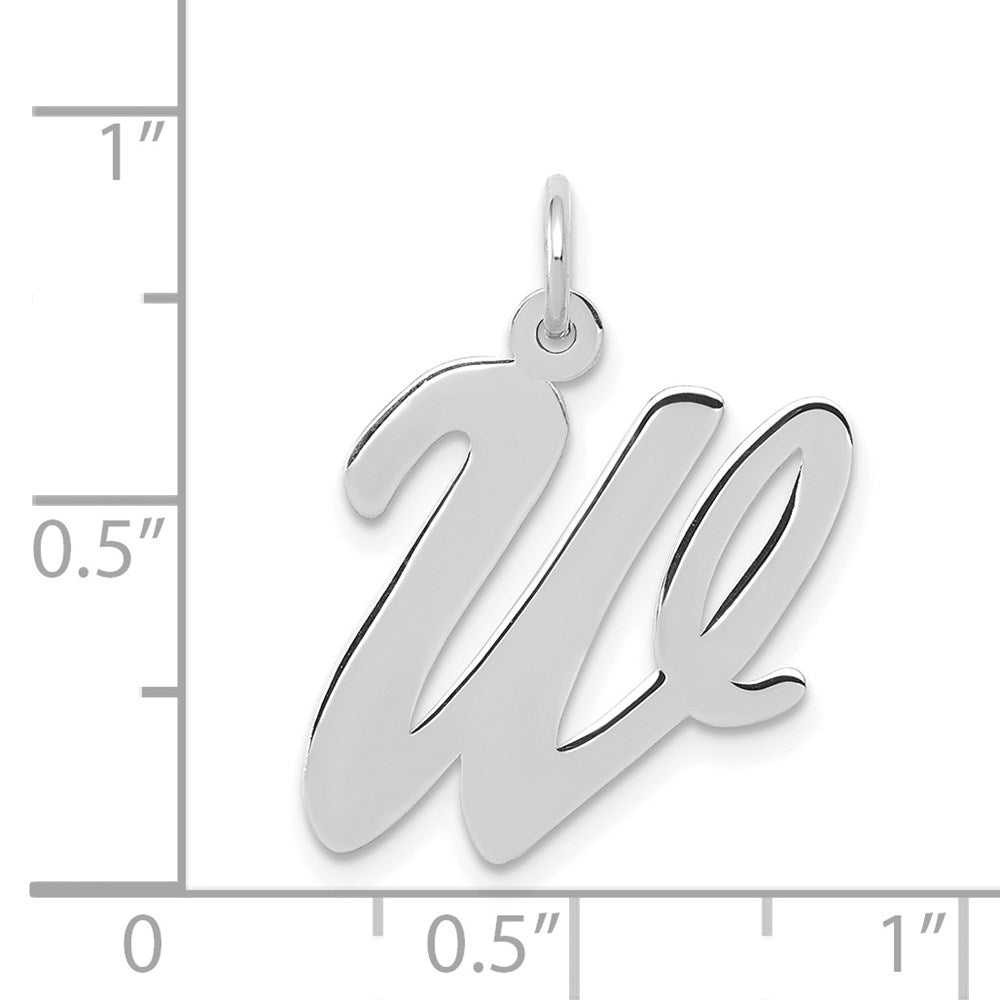 Million Charms 14K White Gold Themed Large Script Alphabet Letter Initial W Charm