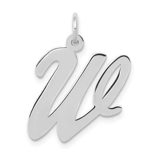 Million Charms 14K White Gold Themed Large Script Alphabet Letter Initial W Charm