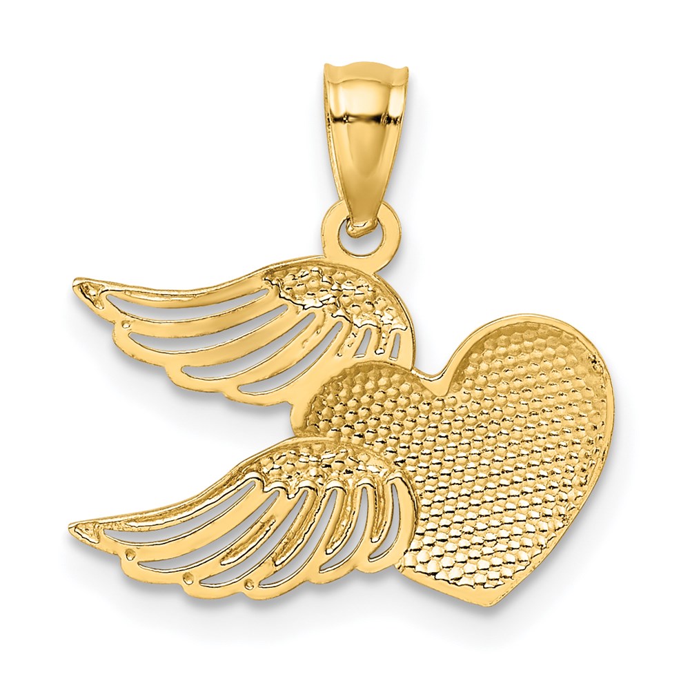 Million Charms 14K Yellow Gold Themed With Rhodium-plated Polished Heart With Wings Pendant