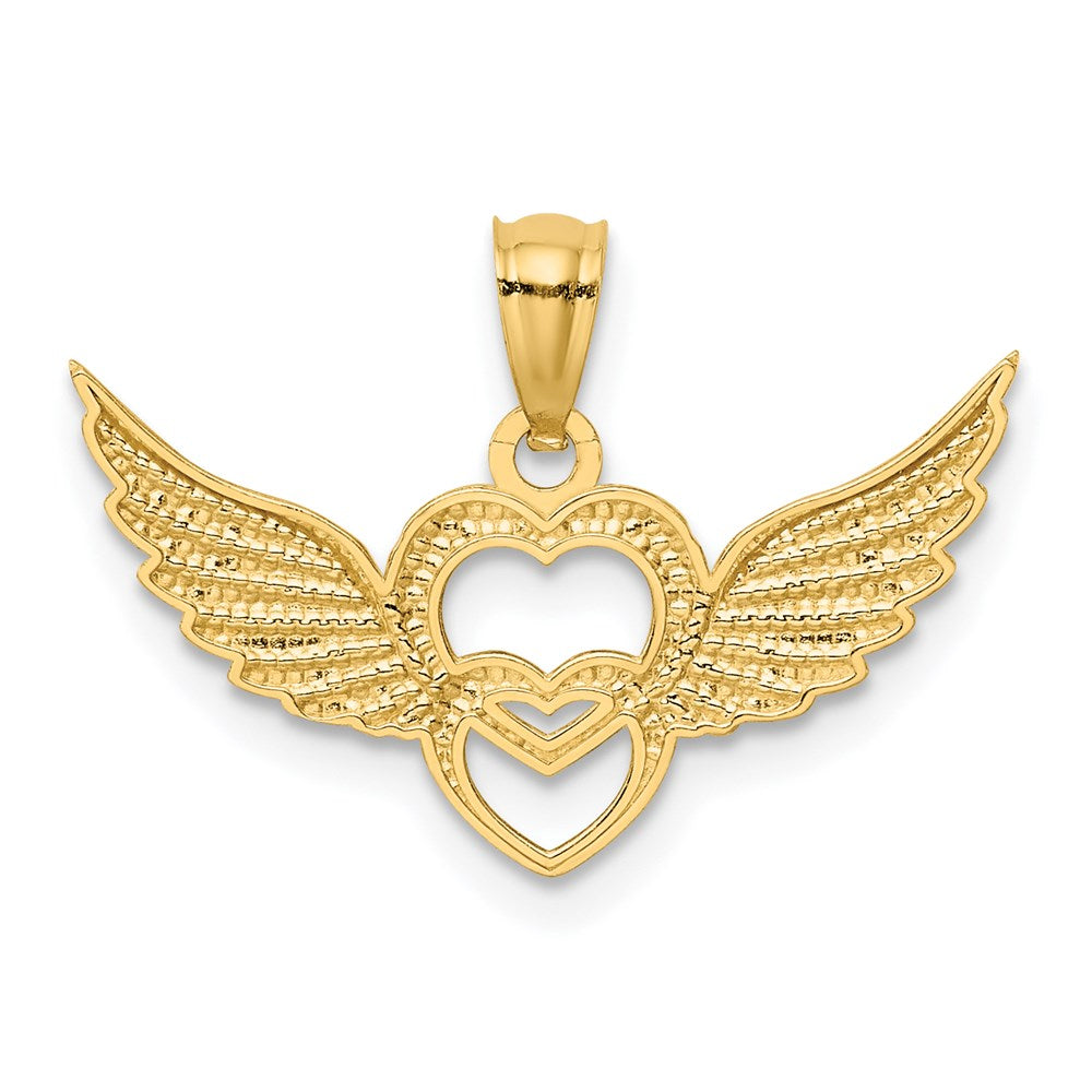 Million Charms 14K Yellow Gold Themed With Rhodium-plated Polished Hearts With Wings Pendant