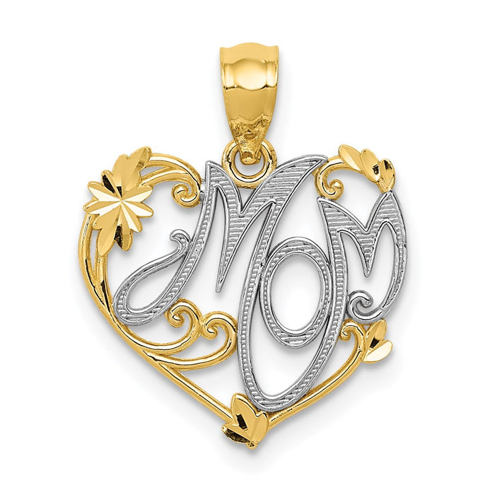 Million Charms 14K Yellow Gold Themed With Rhodium-plated Mom Pendant