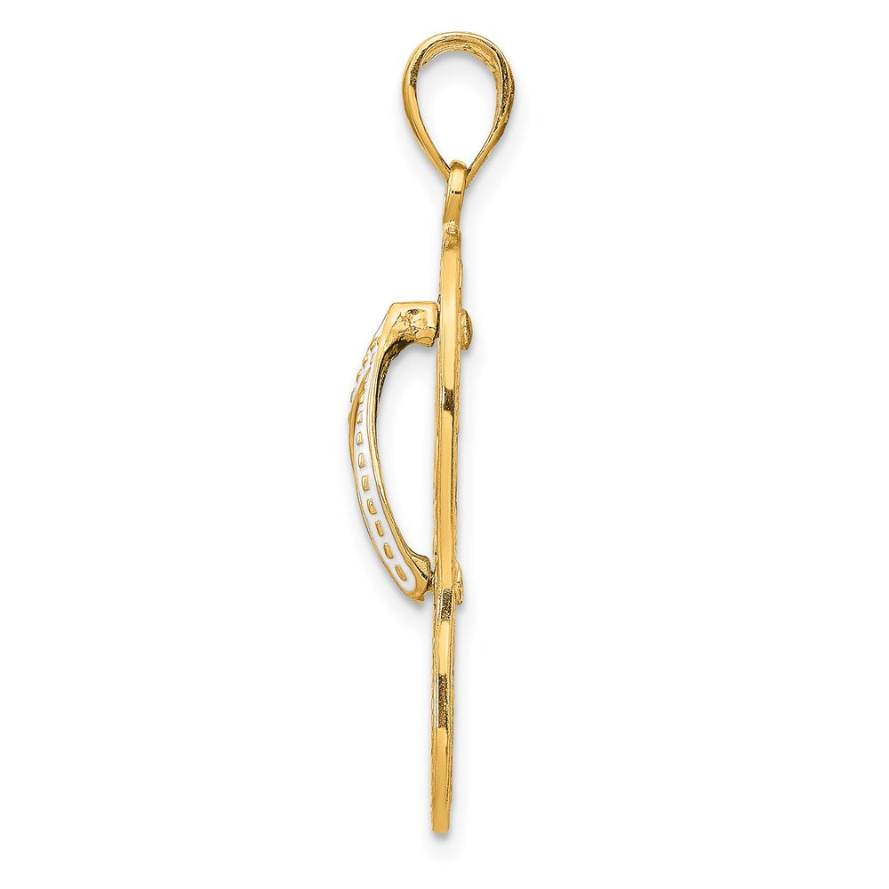 Million Charms 14K Yellow Gold Themed Enamel Cut-Out Flip Flop With Sea Turtles Pendant