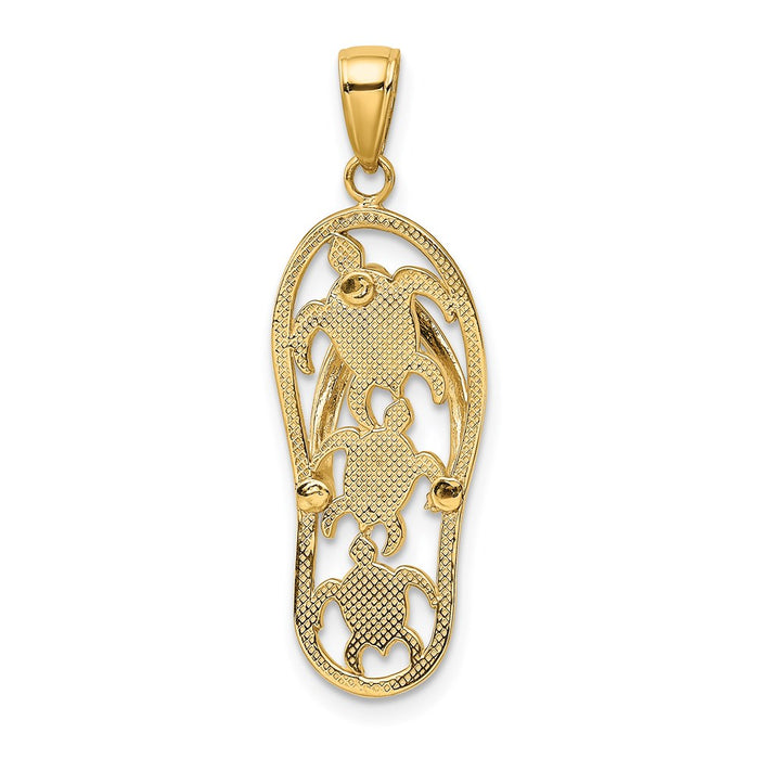 Million Charms 14K Yellow Gold Themed Enamel Cut-Out Flip Flop With Sea Turtles Pendant