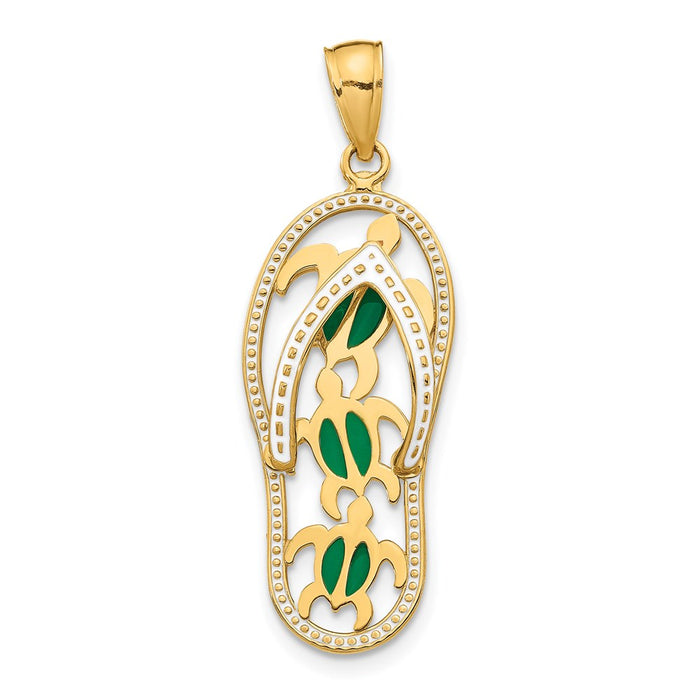 Million Charms 14K Yellow Gold Themed Enamel Cut-Out Flip Flop With Sea Turtles Pendant