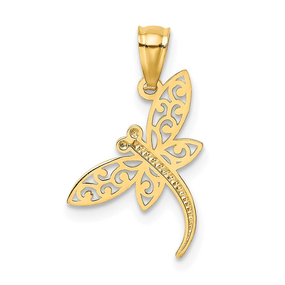 Million Charms 14K Yellow Gold Themed Satin Diamond-Cut Dragonfly Pendant