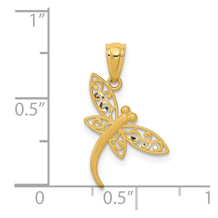 Million Charms 14K Yellow Gold Themed Satin Diamond-Cut Dragonfly Pendant