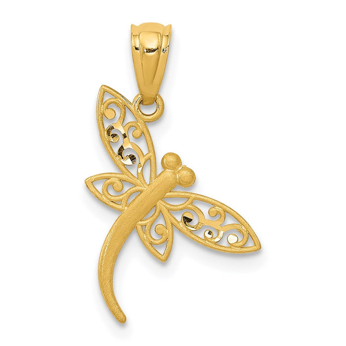 Million Charms 14K Yellow Gold Themed Satin Diamond-Cut Dragonfly Pendant