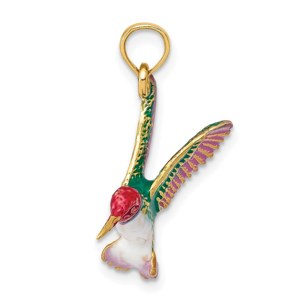 Million Charms 14K Yellow Gold Themed Enameled Hummingbird Pendant