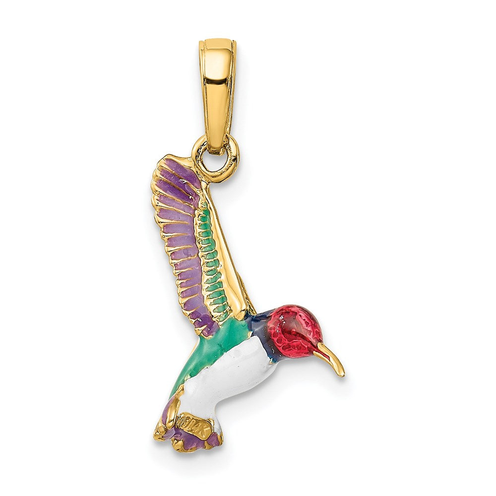 Million Charms 14K Yellow Gold Themed Enameled Hummingbird Pendant