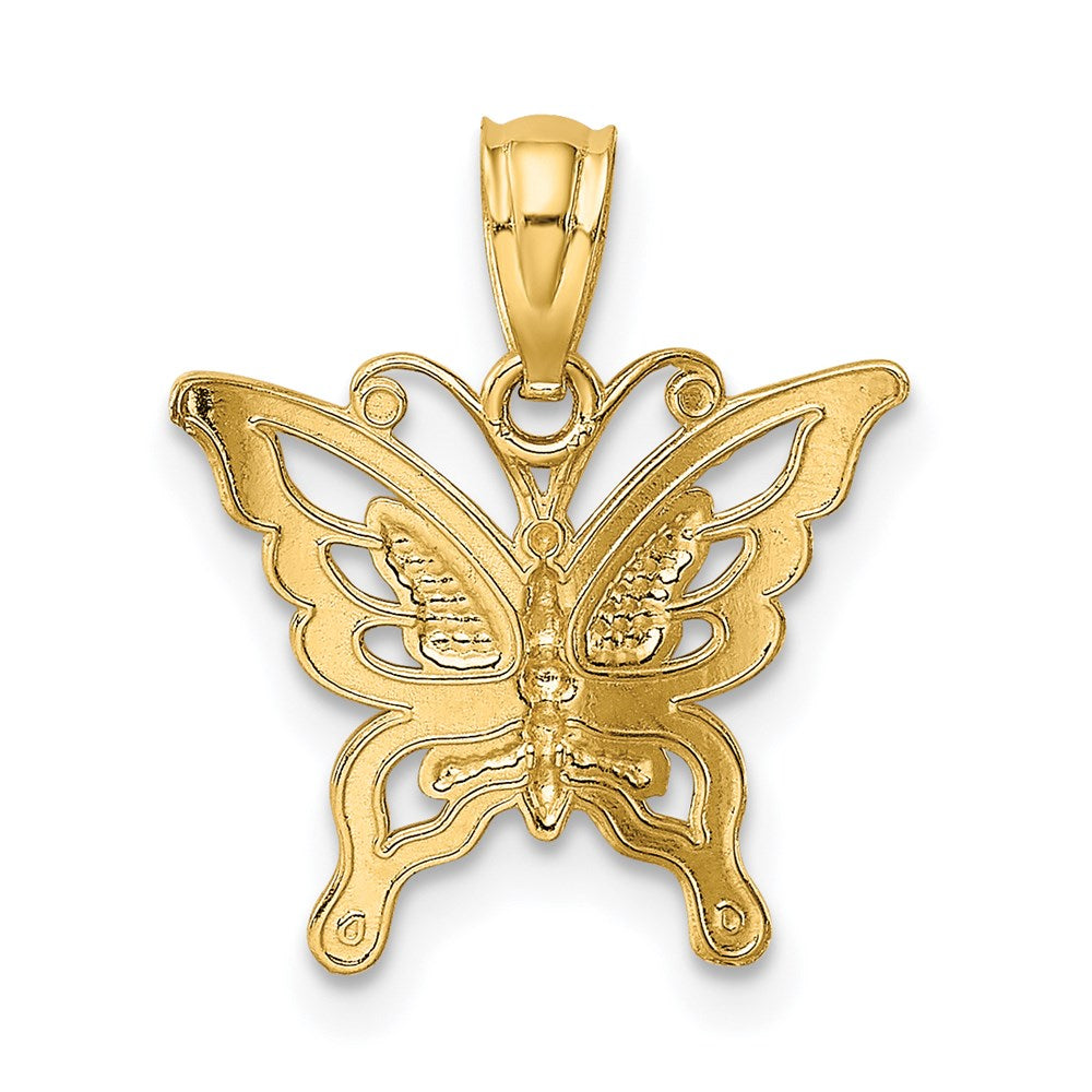 Million Charms 14K Yellow Gold Themed Diamond-Cut Butterfly Pendant