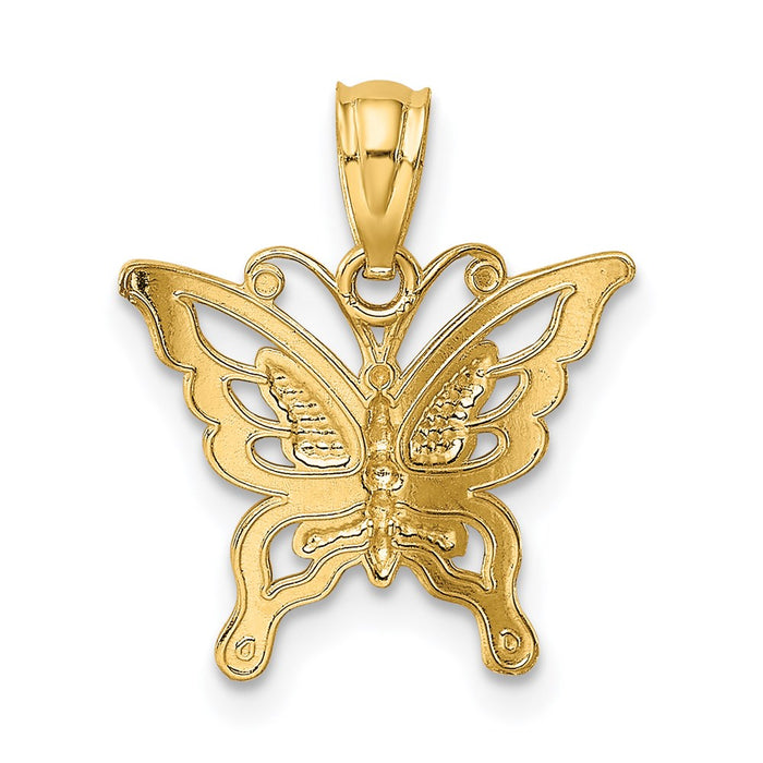 Million Charms 14K Yellow Gold Themed Diamond-Cut Butterfly Pendant