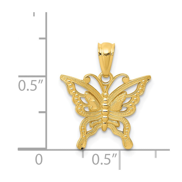 Million Charms 14K Yellow Gold Themed Diamond-Cut Butterfly Pendant