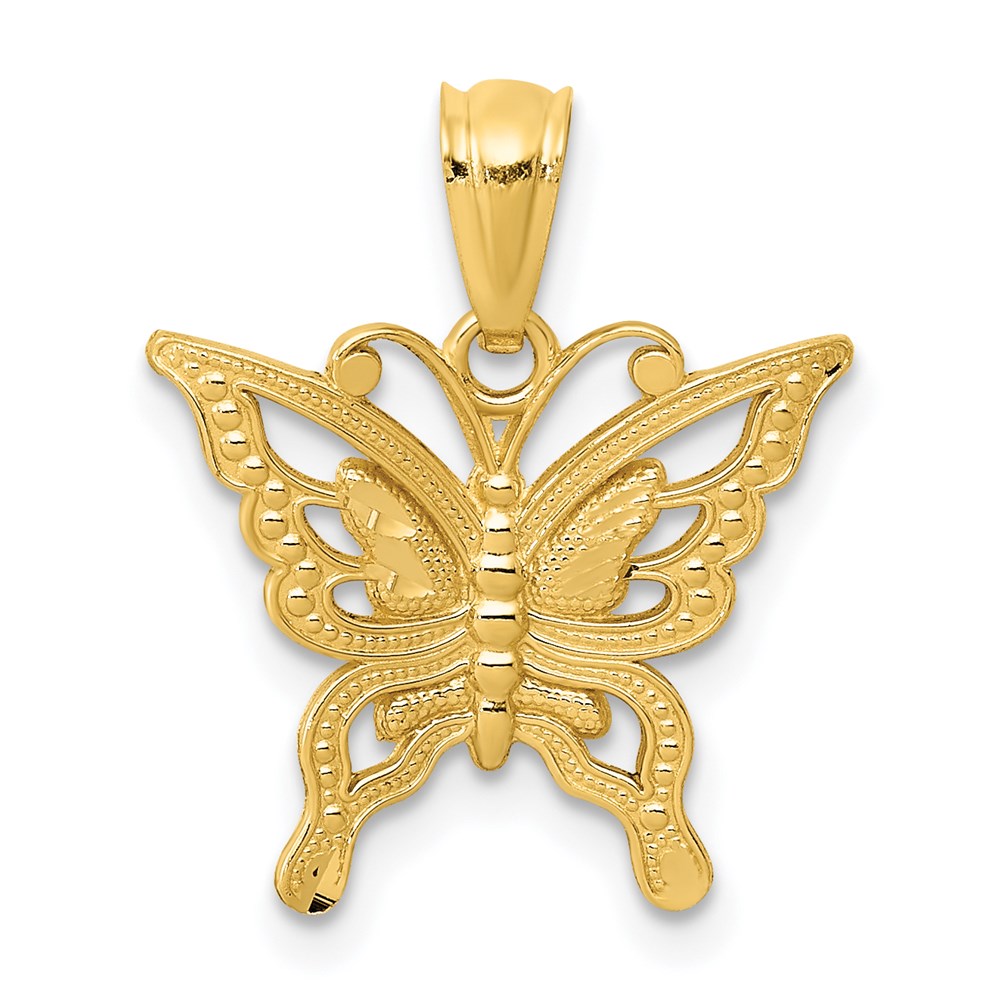 Million Charms 14K Yellow Gold Themed Diamond-Cut Butterfly Pendant