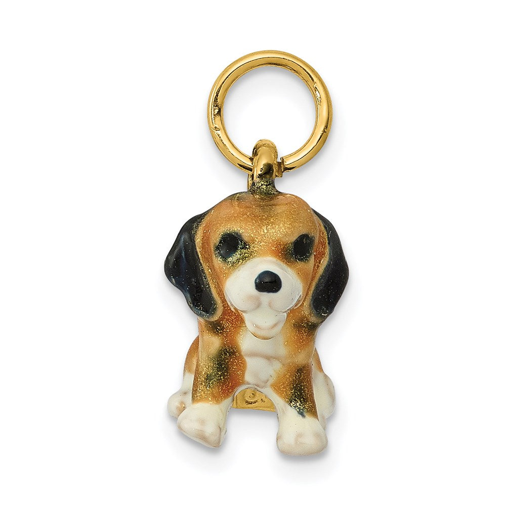 Million Charms 14K Yellow Gold Themed Enameled Small Beagle Charm