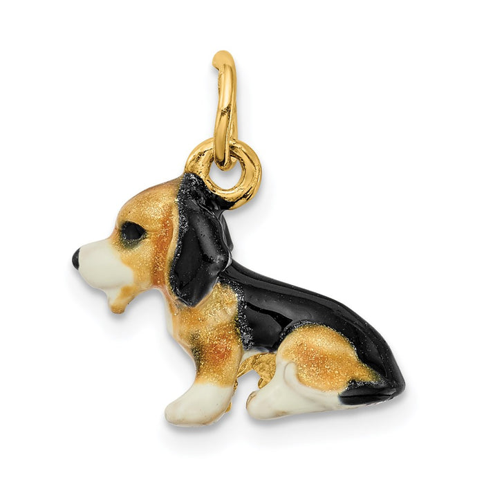 Million Charms 14K Yellow Gold Themed Enameled Small Beagle Charm