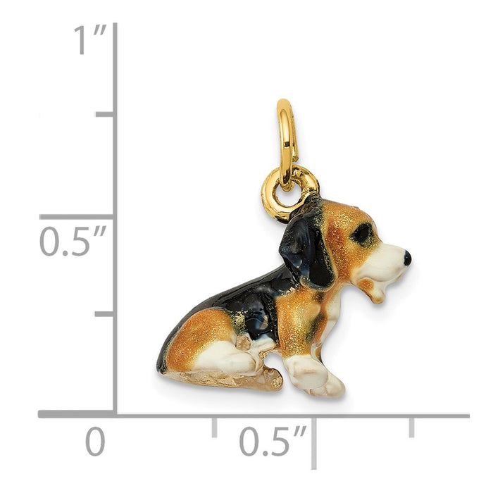 Million Charms 14K Yellow Gold Themed Enameled Small Beagle Charm