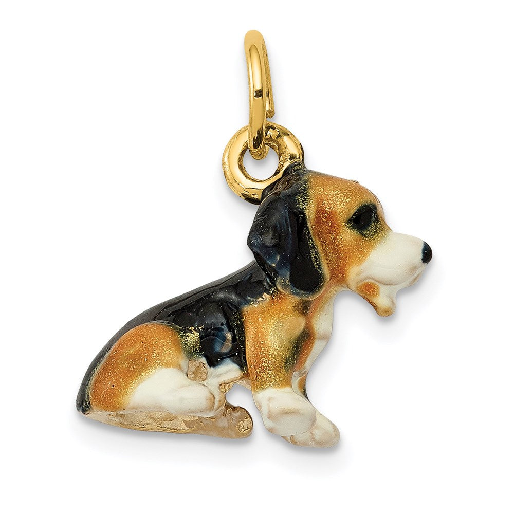 Million Charms 14K Yellow Gold Themed Enameled Small Beagle Charm