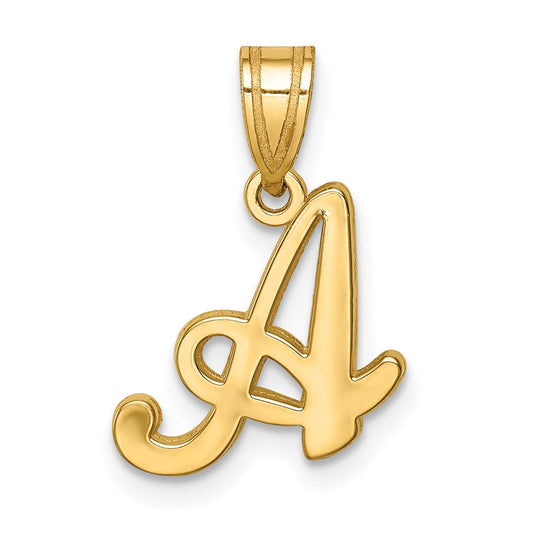Million Charms 14K Yellow Gold Themed A Script Alphabet Letter Initial Pendant
